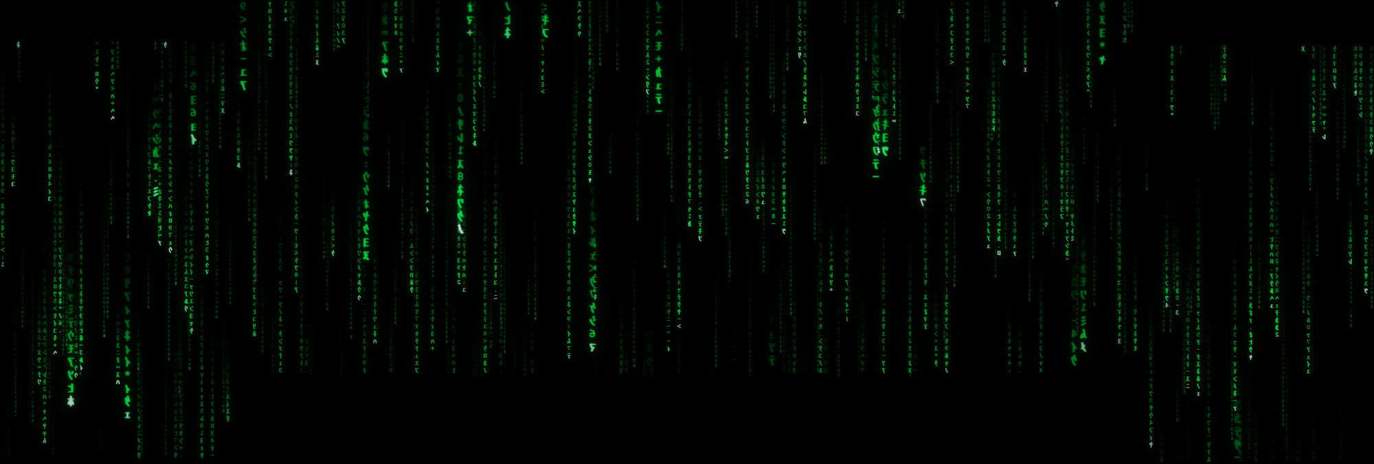 Matrix digital rain across three monitors